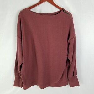 Kori America Womens Red Textured Long Sleeve Boat Neck Zipper Sweater M‎